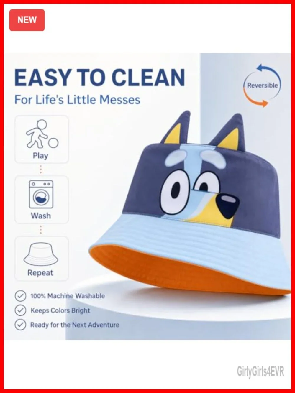 Kids Reversible Bluey Bucket Hat - Sun Protection - Breathable Twill